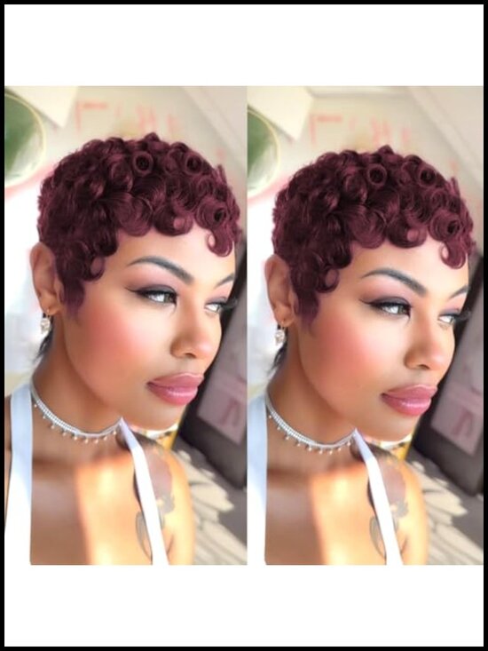 Short Layered Curly Pixie Cut Wig Human Hair Glueless With Bangs main image 4